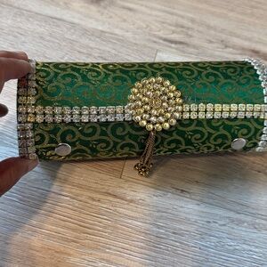 Green and Gold Embellished Clutch